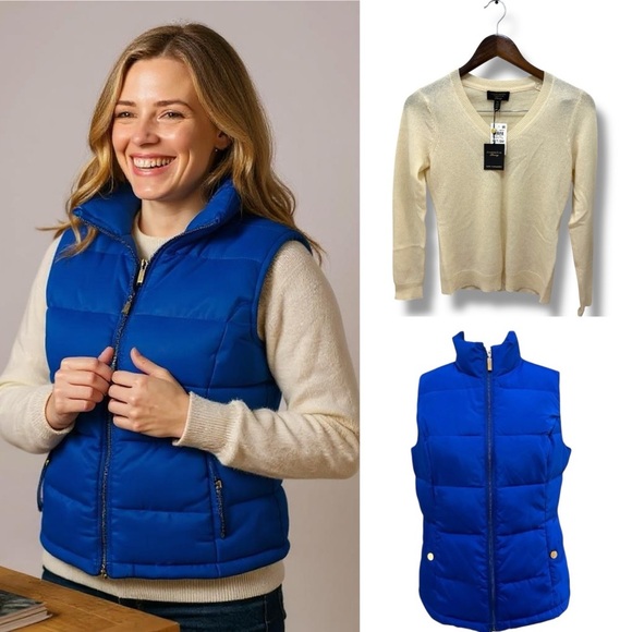 Bundle Charter Club Luxury |NWT Cashmere Sweater & Cobalt Puffer Vest (Size S/M) - Picture 1 of 9